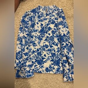 SHEIN Blue and White Floral Blouse
